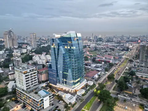Aerial view of the Lagos business district at dusk
